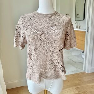 Abercrombie & Fitch Cream Crochet Lace Short Sleeve Tee